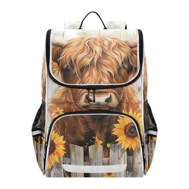 Imagem de Joisal Kids Backpack Girls Children Large Back to School Bag Custom Pink Book Bag Elementary Ages 6-12 Boys Backpacks Cool Rustic Highland Cow Sunflowers