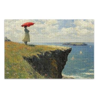 Imagem de Quebra-cabeça de guarda-chuva vermelho feminino, 1000 quebra-cabeças para adultos, com letras nas costas, quebra-cabeças engraçados