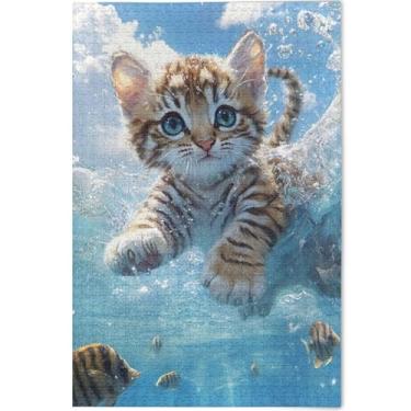 Imagem de Quebra-cabeça de gato com pintura personalizada de gatinho fofo para adultos, 500 peças, presentes de festa de elefante branco, quebra-cabeças difíceis, jogos, arte, 52 x 37,8 cm