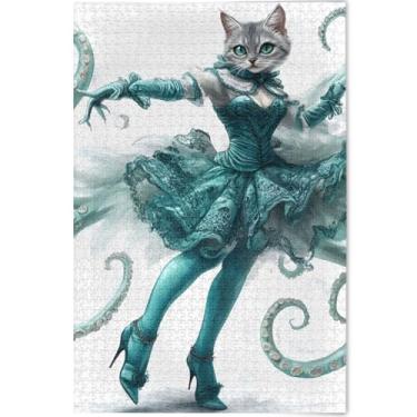 Imagem de Moda gato vestido fada engraçado 500 peças quebra-cabeças para adultos arte brinquedo pintura cena natureza quebra-cabeça personalizado jogo técnico presentes quebra-cabeça, 52 cm x 37,8 cm