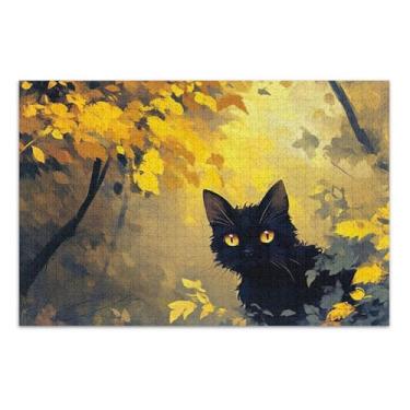 Imagem de Quebra-cabeça adulto 500 peças amigos família presentes gato fofo floresta amarela difícil família quebra-cabeça jogo de arte, 20,5 x 14,9 polegadas