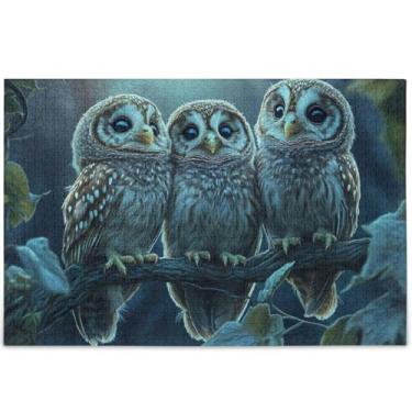 Imagem de Quebra-cabeça floral de corujas fofas para adultos 500 peças quebra-cabeça de jogo tecnológico presentes natureza grande flor personalizada pintura animal, 52 cm x 37,8 cm