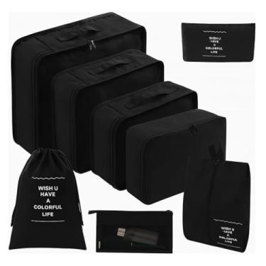 Imagem de Kit Organizador de Malas para Viagem Premium Conjunto Completo Bolsas Necessaire Sapatos Maquiagem Roupas Bagagem Organizada 8 Peças (Preto)