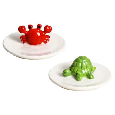 Imagem de Sizikato 2 peças de tampa de caneca de porcelana estilo marinho, tampa de copo de cerâmica animal fofo de 10 cm,