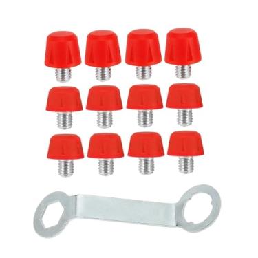 Imagem de KiBcsLic Conjunto de 12 travas para chuteiras de futebol, acessórios para tênis de atletismo, travas de reposição para grama sintética com chave de ponta dupla, Vermelho