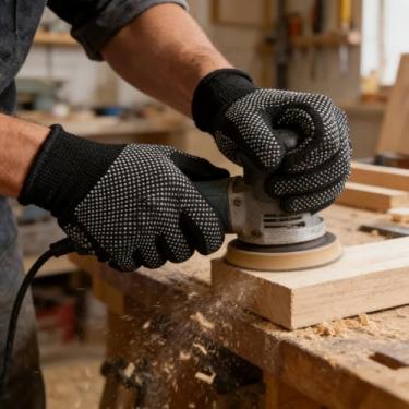 Imagem de Pacote de 5 luvas de trabalho pontilhadas de nylon, calibre 13, antiderrapante para jardinagem, condução, mecânico, tarefas de oficina, preto