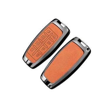 Imagem de Capa de couro para chave de carro, bolsa protetora compatível com hyundai genesis g80 gv70 gv80 gv90 2019 2020 2021 2022, acessórios automotivos(E-orange)