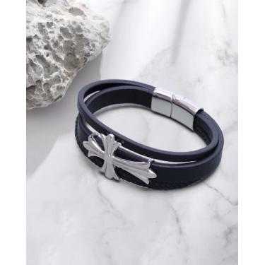Imagem de Pulseira masculina trançada unissex preta, joia punk para homens e mulheres, One Size, Aço inoxidável, Sem Pedra Preciosa