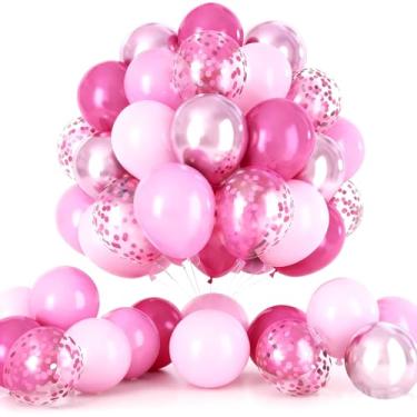 Imagem de Balão rosa metálico balão rosa e balões de confete rosa para aniversário, aposentadoria, chá de panela, parabéns, formatura, casamento, aniversário, decoração de festa