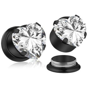 Imagem de Uqnwbdq 10G-00G Medidor de coração CZ para orelha, aço cirúrgico 316L, acabamento espelhado, alargador, alargador, alargador, alargador, brincos internamente roscados de diamante para mulheres e