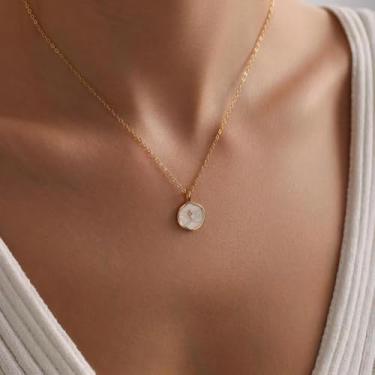 Imagem de Colar de cruz banhado a ouro 14K para mulheres, gargantilha com pingente de cruz minimalista, joias religiosas fofas, presentes modernos