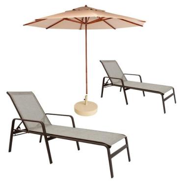 Imagem de Kit Espreguiçadeira Piscina Sevilha Reforçada Com Ombrelone Praia - No