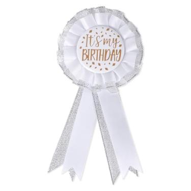 Imagem de Broche "It's My Birthday", tecido de cetim, botão de feliz aniversário, vestuário, alfinete, fita, distintivo, celebração, acessório para mulheres e homens, presente de decoração de festa de prêmio