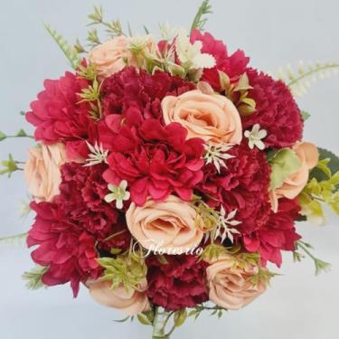 Imagem de Buquê de Noiva Artificial com Flores Coloridas para Casamento Civil ou Religioso(Vermelho/Salmão outono)