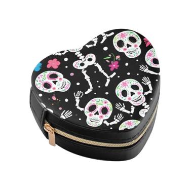 Imagem de Burbuja Mini caixa de joias em forma de coração esqueletos para mulheres e meninas, estojo portátil organizador de armazenamento para brincos, anéis, colares e pulseiras