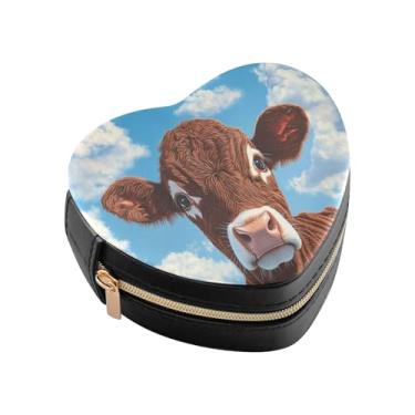 Imagem de Burbuja Caixa de joias em forma de coração de vaca mini estojo de joias de viagem para mulheres e meninas, estojo portátil organizador de armazenamento para brincos, anéis, colares e pulseiras