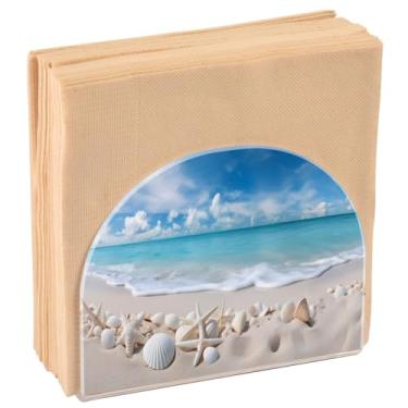 Imagem de Suporte de guardanapo de papel acrílico de praia conchas oceânicas, dispensador de papel de seda de cozinha, suporte de guardanapo de coquetel para mesa de jantar, convidado de festa, banheiro