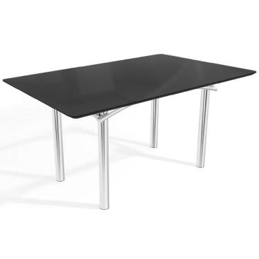 Imagem de Mesa De Sala Jantar Elba Tampo Madeirado C/ Vidro 160cm Cromada/preto - Kappesberg