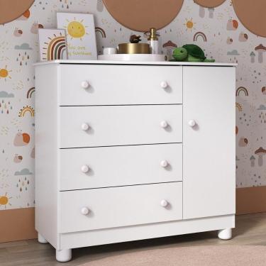 Imagem de Cômoda Infantil 95cm 1 Porta E 4 Gavetas Allegra Multimóveis Mp4444 Branco Branco
