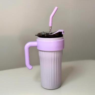 Imagem de Copo Caneca Térmico Com Tampa Canudo Alça Inox Cor:Lilás - Innovaree-C