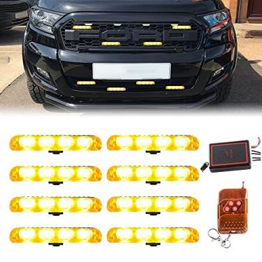Imagem de Teguangmei Grades intermitentes de emergência âmbar 8 em 1, luzes de alerta para carros, caminhões, veículos DRL, luzes policiais com controle remoto sem fio DC12V