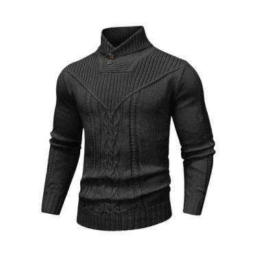 Imagem de Suéter Masculino De Inverno Com Gola Xale, Tricô Trançado, Lã, Cor Sól