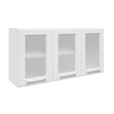 Imagem de Armário Aéreo Aço 3portas De Vidro Branco Múltipla Bertolini Branco