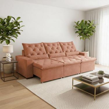 Imagem de Sofá Retrátil 290m Suede Premium Reclinável e Design Chamativo Milão Laranja