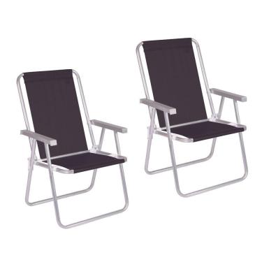 Imagem de Kit 2 Cadeira Praia Alta Alumínio Conforto Preto 120kg Mor