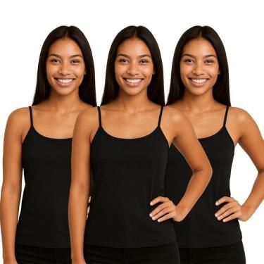 Imagem de Kit 3 Blusas Regata Feminina de Alcinha Lisa-Feminino