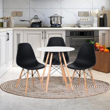 Imagem de Conjunto de Mesa Redonda 80cm com 3 Cadeiras Eiffel Branco / Preto