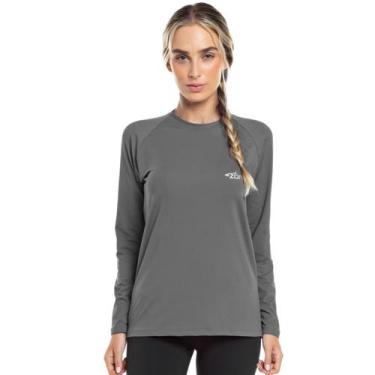 Imagem de Camiseta Raglan Zor Feminina Manga Longa Cinza Aço Casual Confortável 