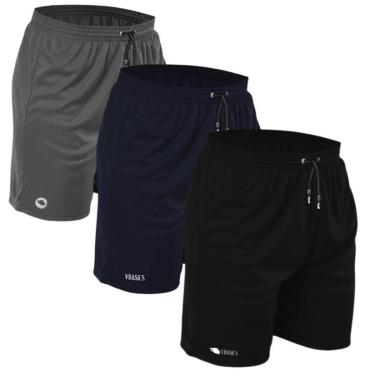 Imagem de Kit 3 Shorts Bermuda masculina Liso Academia Tec Tel - Preto/Chumbo/Marinho - P-Masculino