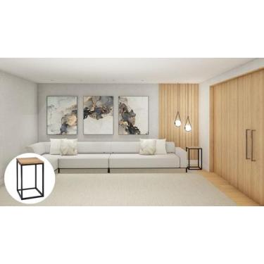 Imagem de Mesa com Tampo de Madeira de 40cm x 30cm (60cm) de altura em Ferro Pin