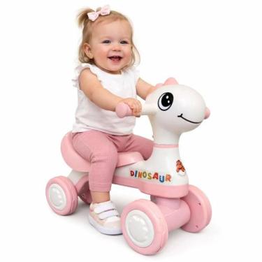 Imagem de Motoca Infantil De Equilíbrio C/ Luz E Som Dino Rosa - HK Brinquedos
