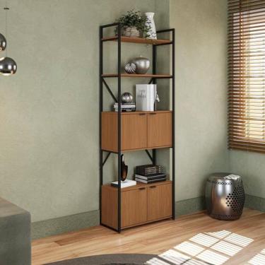 Imagem de Estante de Livros Industrial Aço 72cmx202cm Alta com 4 Portas Canela P