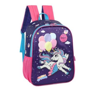 Imagem de Kit Mochila Escolar Infantil Menina de Costas e Estojo Unicórnio Passe