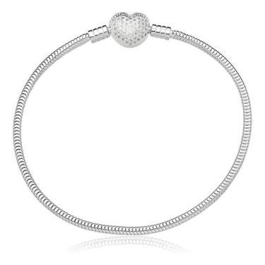 Imagem de Pulseira Fecho Coração Cravejada Banhado a Prata 925 TAMANHO:20 cm (pu