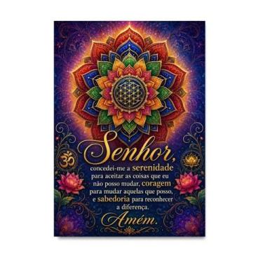 Imagem de Placa Decorativa Oração da Serenidade Mandala Colorida 21x30cm - Quadr