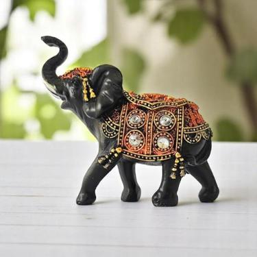 Imagem de Elefante Decorativo Em Resina Indiano Sabedoria Sorte Hindu Preto com 