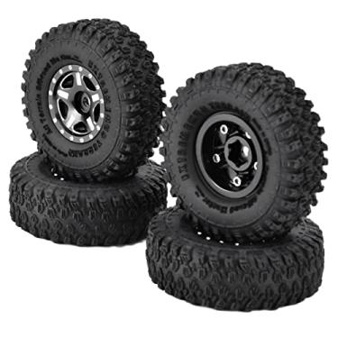 Imagem de Jantes de liga de alumínio, resistente Boa aderência Durável Controle remoto de pneus de carro com amortecimento forte para modelos Axial SCX24 90081 AXI00001 AXI00002 1/24(Preto)