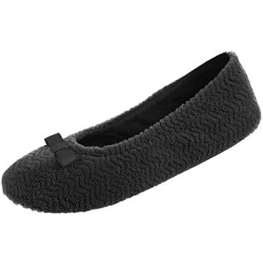 Imagem de isotoner Pantufas femininas Diamond Microterry Gemma com espuma viscoelástica confortável e sola de camurça, Chevron preto, 9.5-10.5