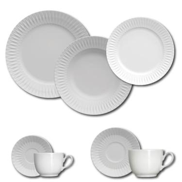 Imagem de Aparelho de Jantar, Chá, Café e Sobremesa 42 Peças Germer Diamante em Porcelana – Branco