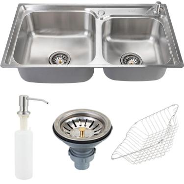 Imagem de Cuba Para Cozinha Gourmet Pia Dupla Aço Inox 201 Potiguara Pingoo.casa