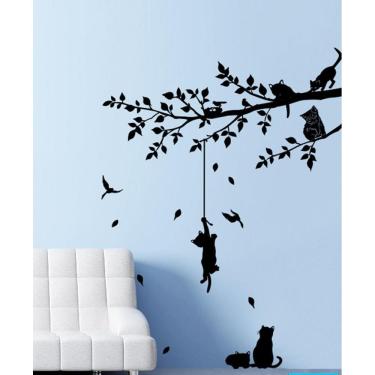 Imagem de Adesivo De Parede Decorativo Gatos Brincando Na Arvore