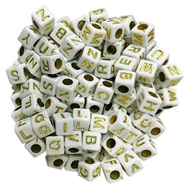 Imagem de Missangas Entremeio Quadrado Branco Dado Letra Dourada 300pç Para Missangas Colar Pulseiras Bijuterias