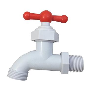 Imagem de MADOL 1,27 cm NPT entrada PP tubo de plástico bibb válvula branca com alça vermelha, saída de mangueira de água de 3/4" [79-114FBA] - Llave de Manguera de Plastico 1,27 cm