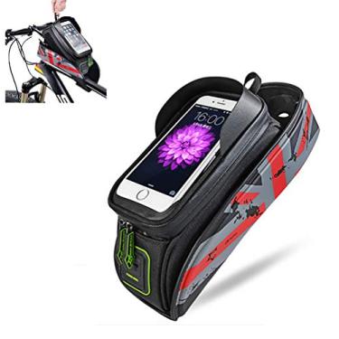 Imagem de Yajun Bolsa de bicicleta moldura frontal top tubo ciclismo pacote refletivo 5,8/6" capa de telefone touch screen bolsa acessórios de bicicleta, vermelho, 14,7 cm
