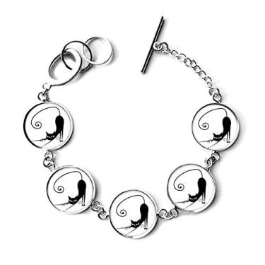 Imagem de DIYthinker Bracelete com pingente de corrente com silhueta de animal de Halloween e gato preto elástico