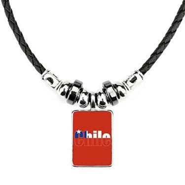 Imagem de DIYthinker Colar com nome da bandeira do país do Chile Joias Torque Pingente de corda de couro